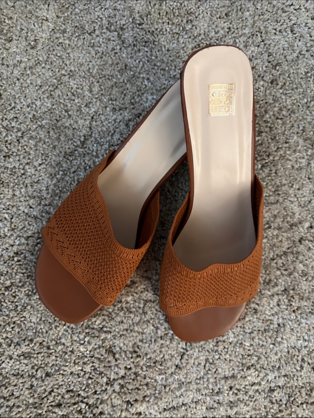 Knit Slide Mules in Rust Brown
